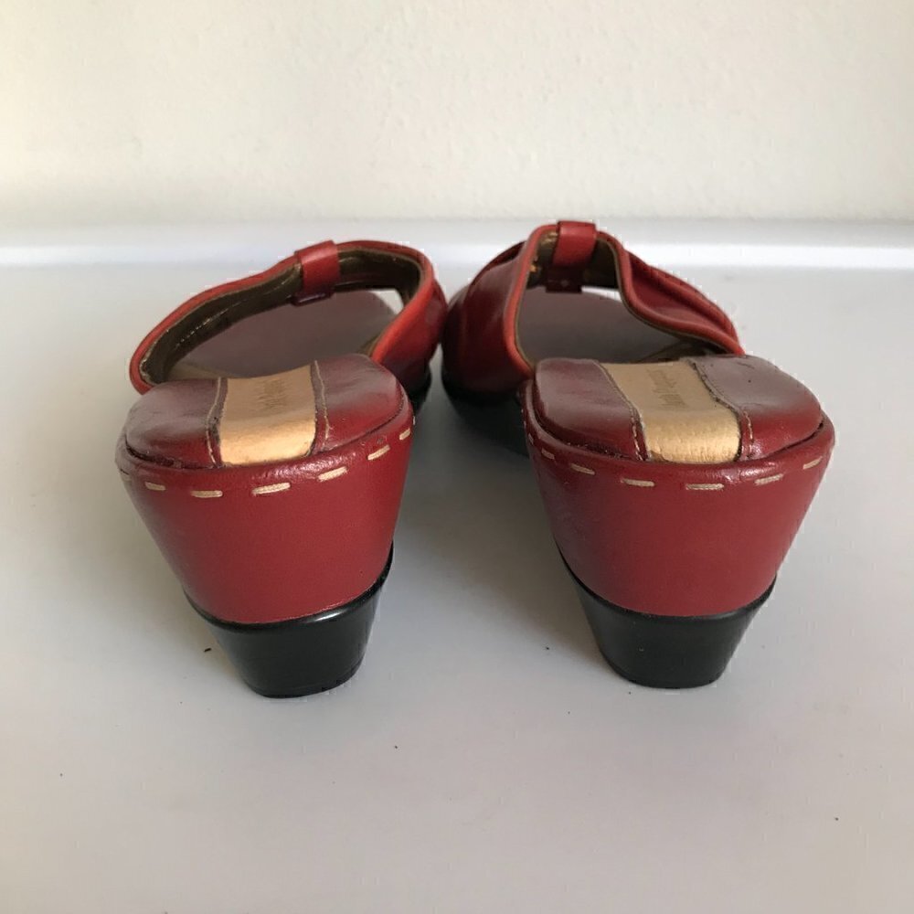 Hush Puppies Open Toe Red Leather Wedge Slides Size 8 - Picture 5 of 6